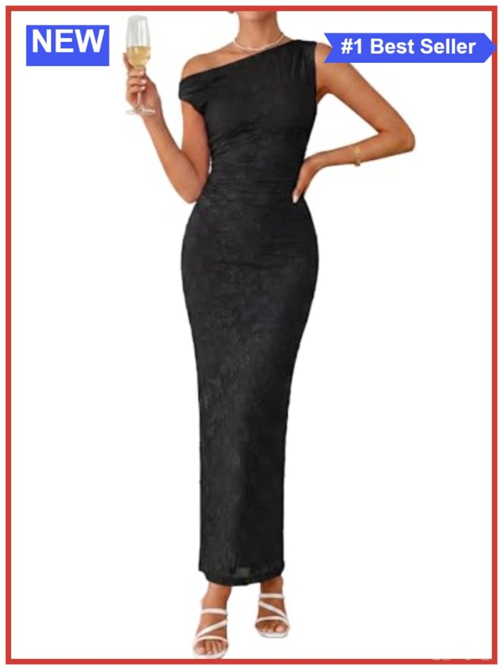 One Shoulder Maxi Dress Bodycon Ruched Side Slit Formal Wedding Guest